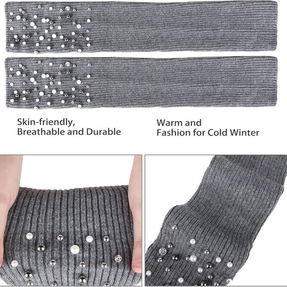 Crochet Extra Grey Long Boot Socks - Picture 3 of 5